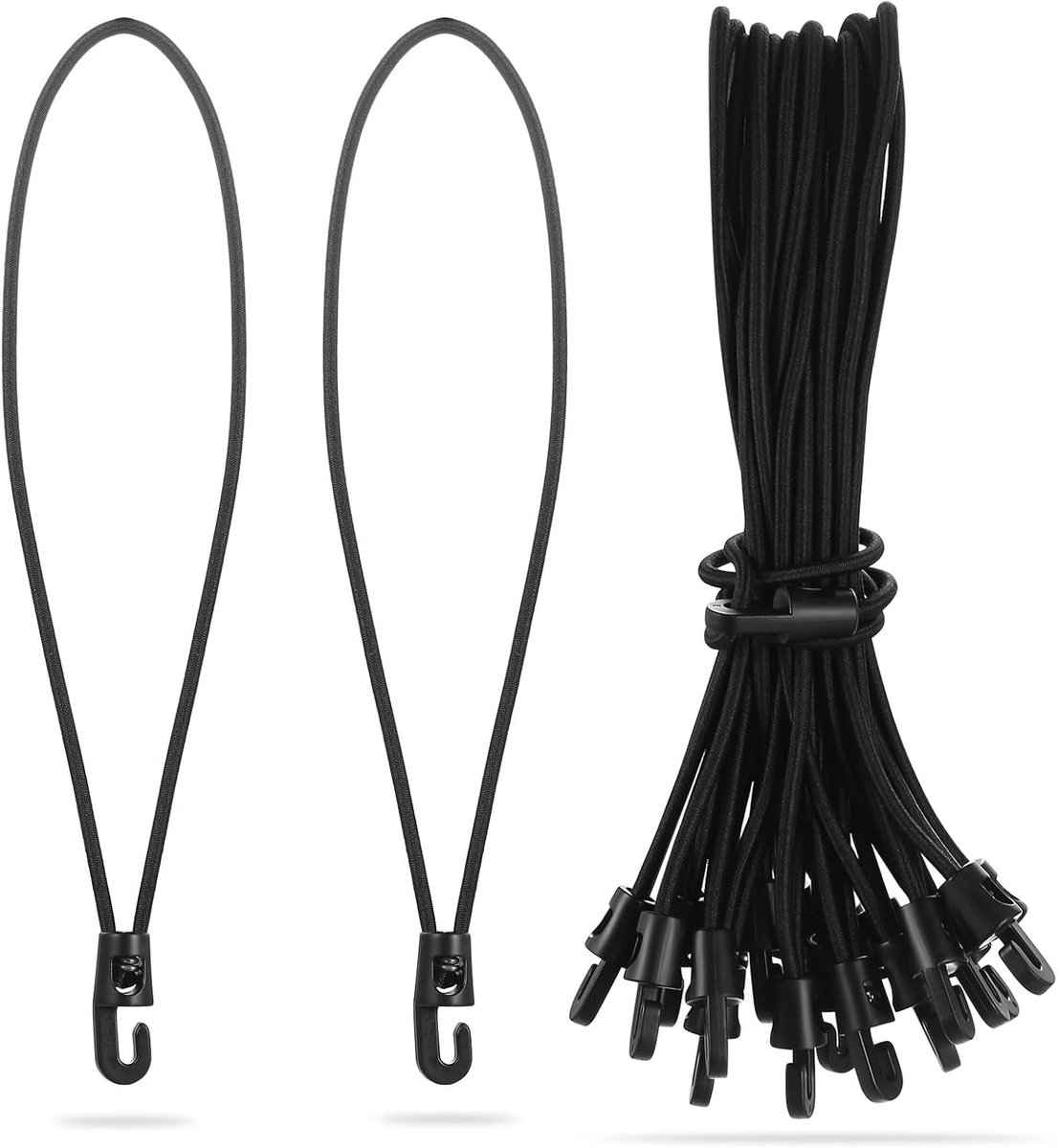 SnelShoppen - Pack van 20 Spanner Rubber met Haak, Korte 10 cm, Multifunctionele Expander, Zwarte Zeilspanners voor Buiten, Camping, Tuin en Meer