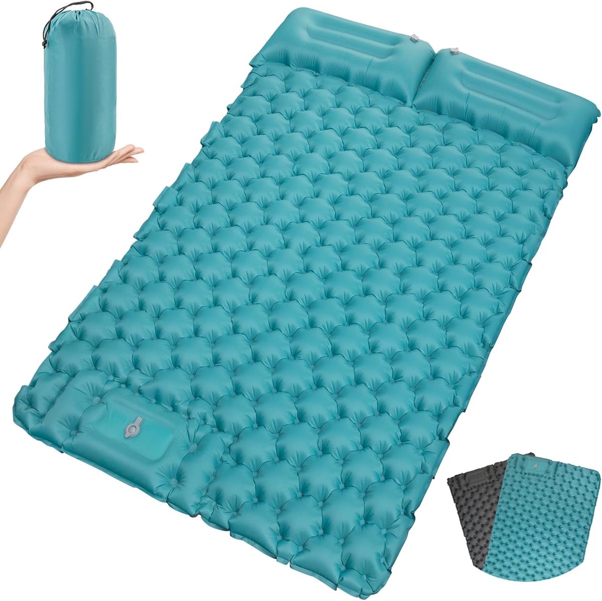 SnelShoppen - Camping Isolatie Mat voor 2 Personen - Waterdichte Ultralichte Luchtmatras met Voetpomp - Comfortabele Slapen voor Outdoor, Kamperen, Tu