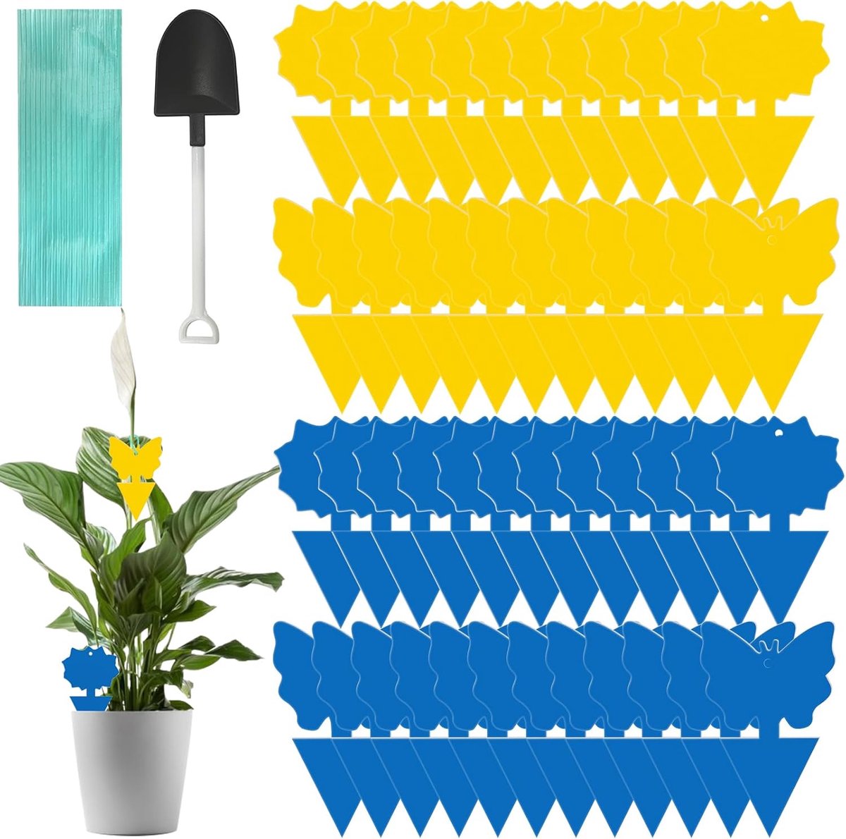 SnelShoppen - 48 Stuks Insectenval voor Binnen - Muggentraps met Hangdraad en Mini Schep - Effectieve Vliegenvallen voor Planten op Balkon of in Tuin