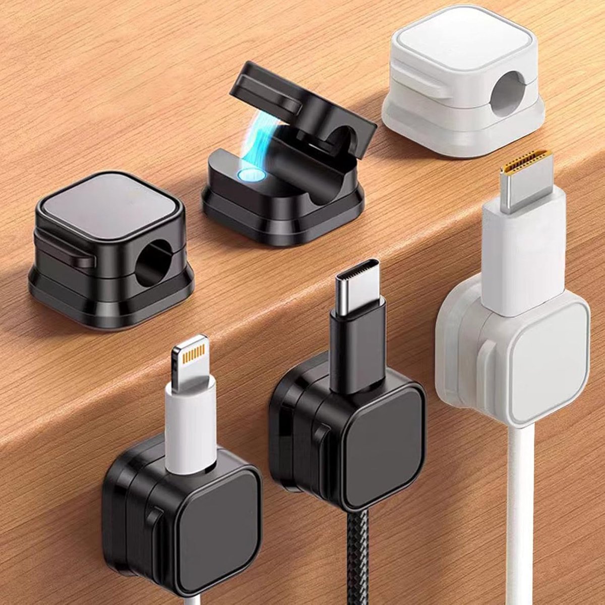 Magnetische Kabelhouders - Kabelclips Kabelmanagement - Bureau Organiseren - Eenvoudige Bevestiging - 12 stuks - Zwart