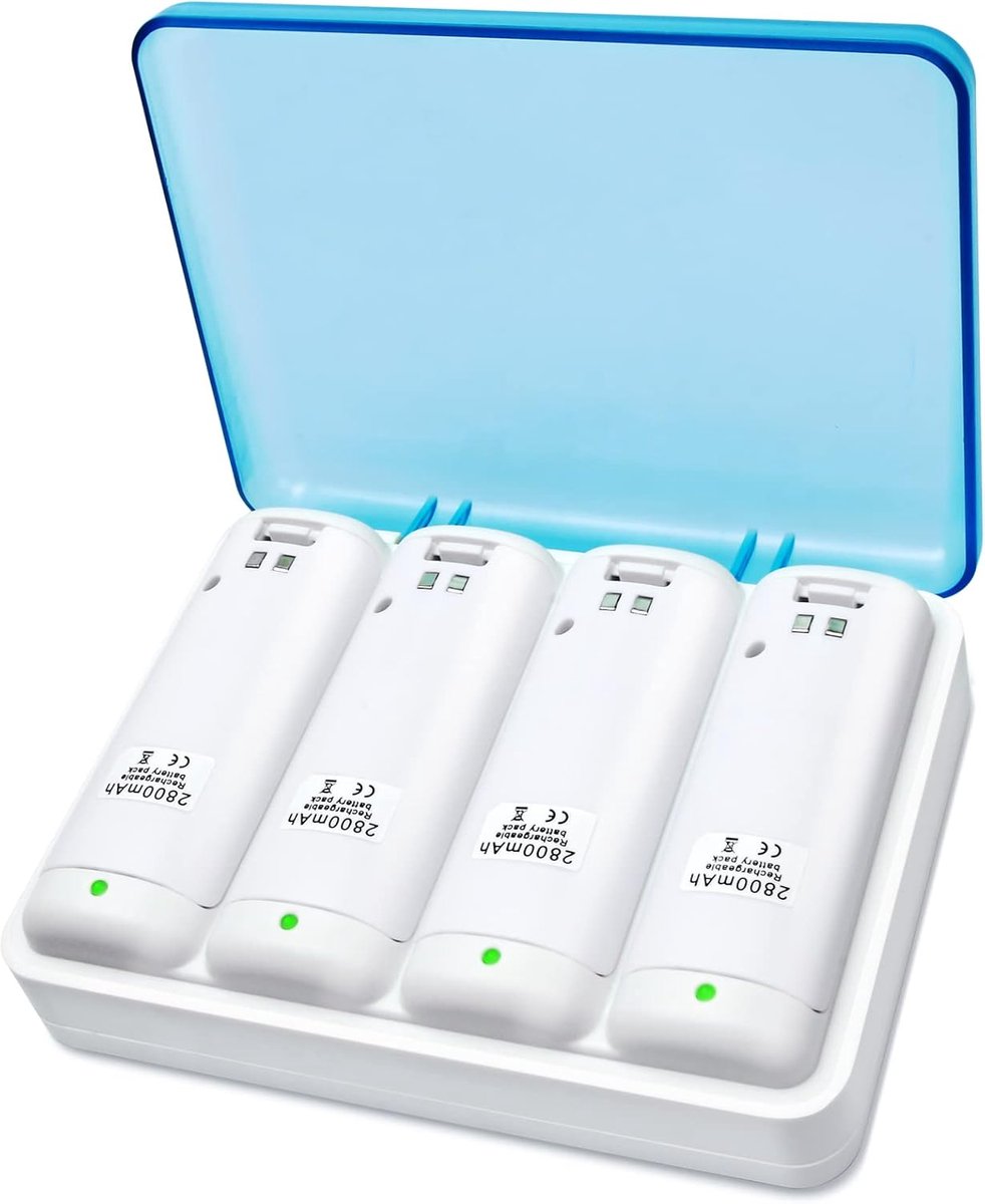 SnelShoppen - Wii Batterij Oplader Set met 4 Oplaadbare Batterijen - Wii Remote Controller Oplader met Docking Station - 2800mAh NiMH - Gelijktijdig O