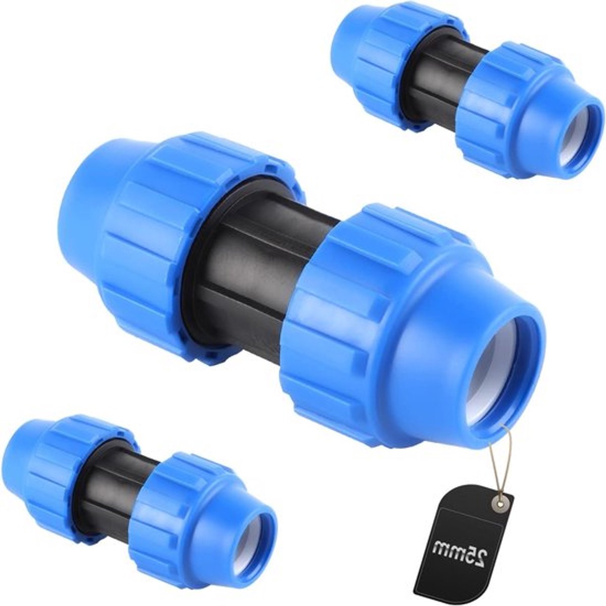 Pack van 3 PP Draad voor PE Leidingen - Kunststof Draad - Polypropyleen Adapter - Klemconnector voor PE Leidingen - 25 mm