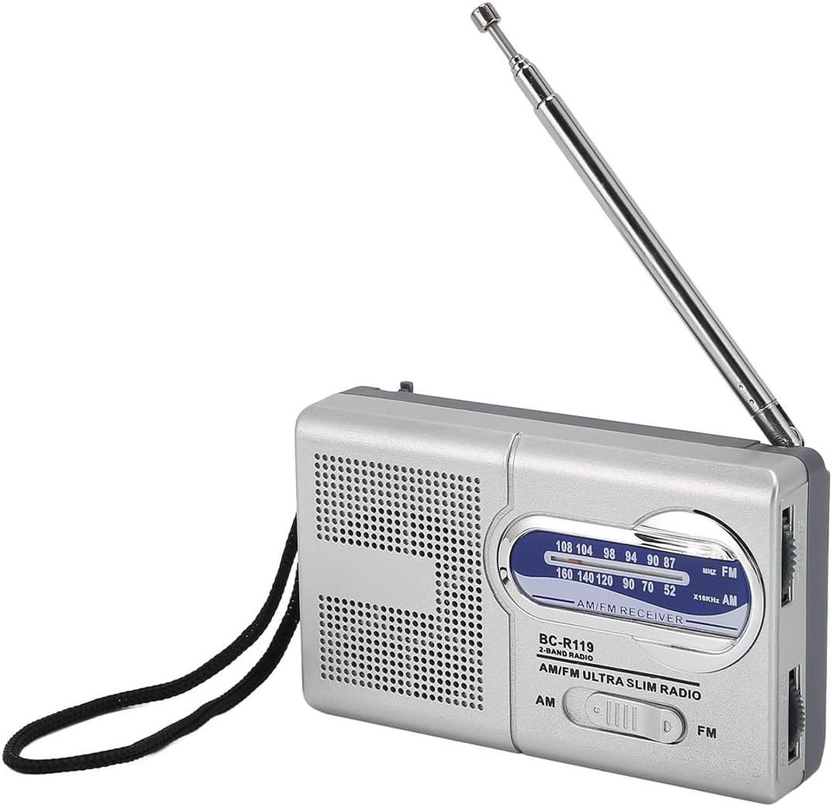 SnelShoppen - Compacte AM/FM Batterij Aangedreven Radio - Multifunctionele Mini Radio in Zilvergrijs voor Reizen, Hiken en Fietsen