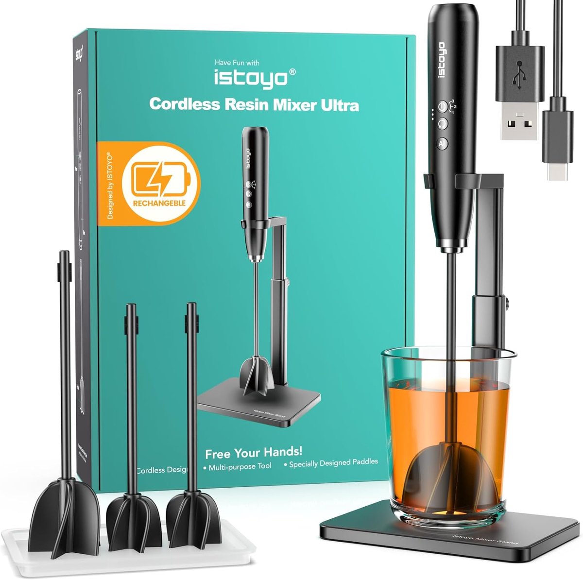 SnelShoppen Oplaadbare Epoxy Mixer Ultra met 3 Snelheden AI Mode Perfect voor Resin Molds DIY Crafting Silicoon Mallen Kleurstoffen en Viscose