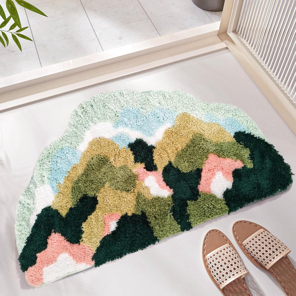 SnelShoppen - Cartoon Design Badmat Velvet Zacht Antislip Duurzaam Absorberend Badkamer Kleed Onregelmatige Plantenvorm 50x80cm