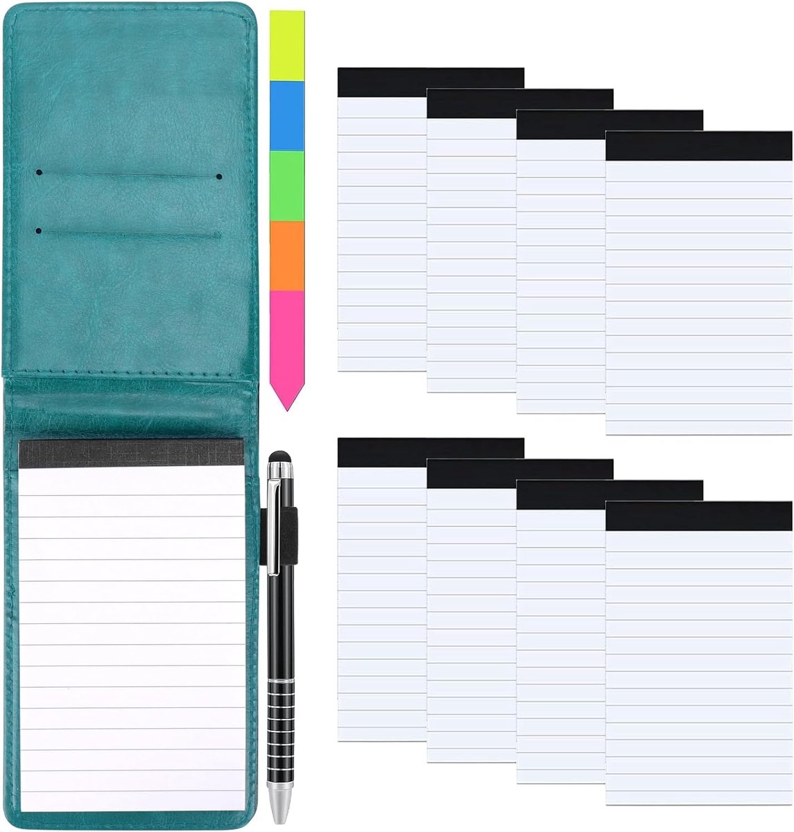 SnelShoppen - Meetory Mini Notepad A7 - 11 Stuks Mini Notitieboekjes met 8 Vervangpaden - PU Leer Zwart - Inclusief Mini Balpen - Pocket Notitieboek v