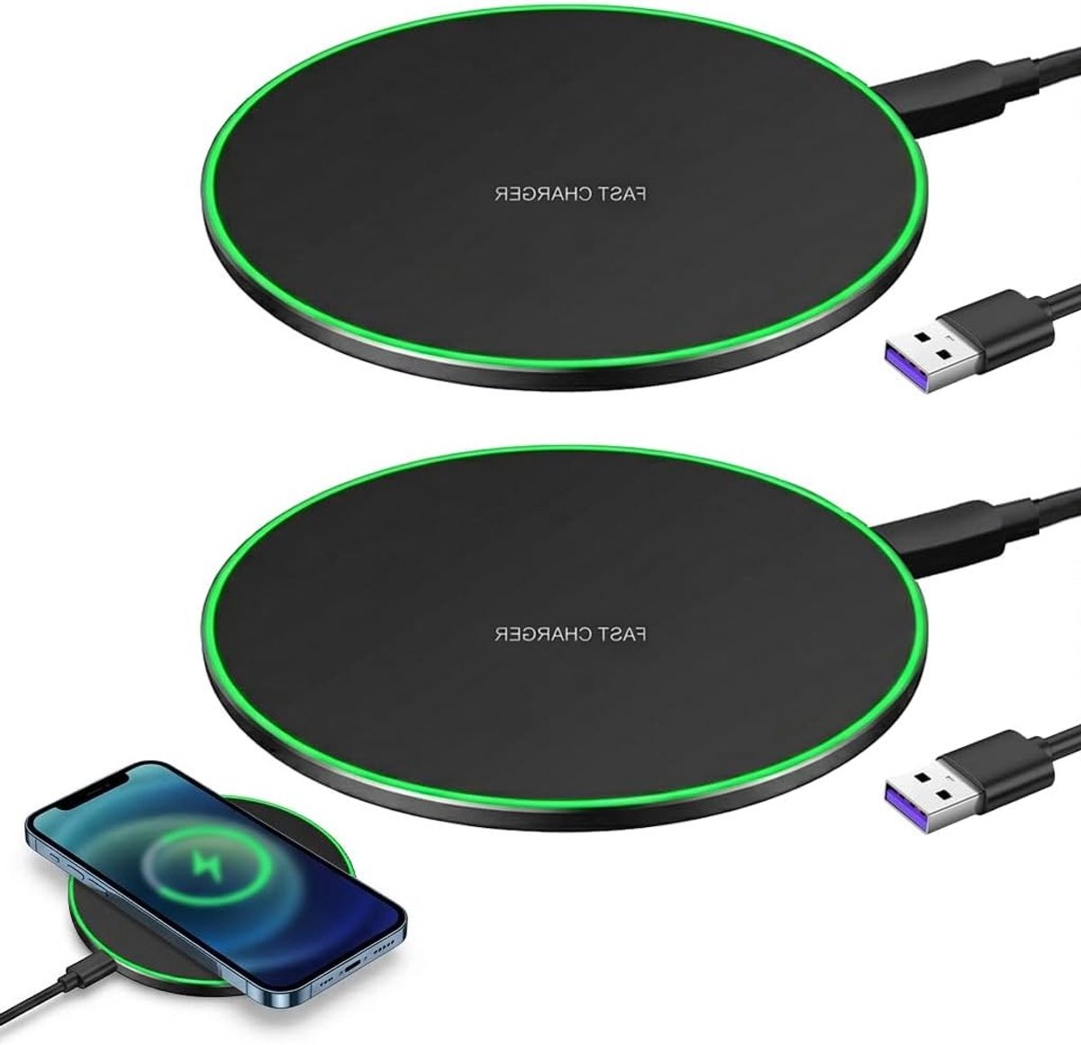 Snellaadstation voor draadloos opladen, 35 W inductielader met USB-C-kabel, geschikt voor iPhone en Samsung Galaxy smartphones