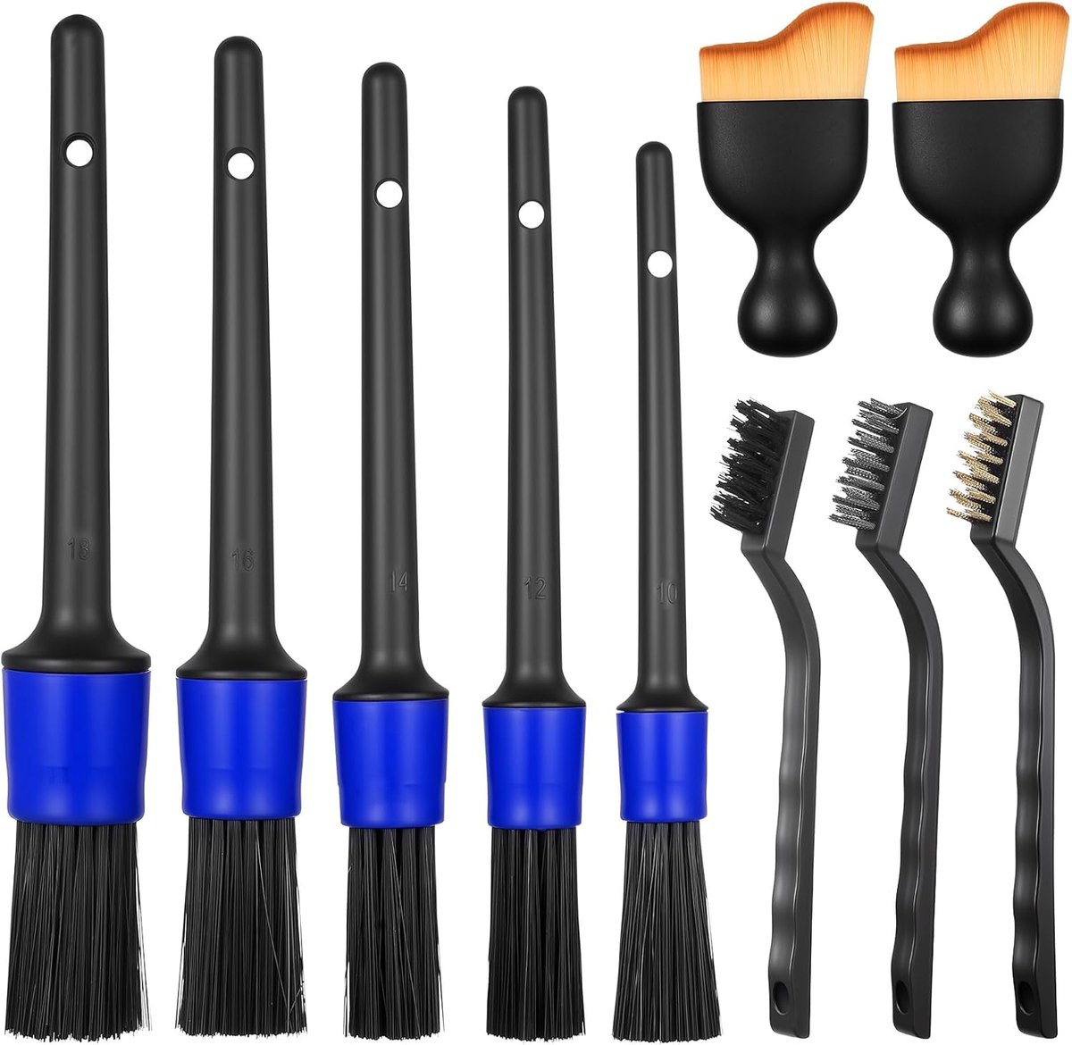 SnelShoppen - 10 stuks Auto-Reinigingsborstels voor Velgen en Interieur, Hoogwaardige Krasvrije Auto-Detailing-Kwasten met Ergonomisch Handvat, Duurza