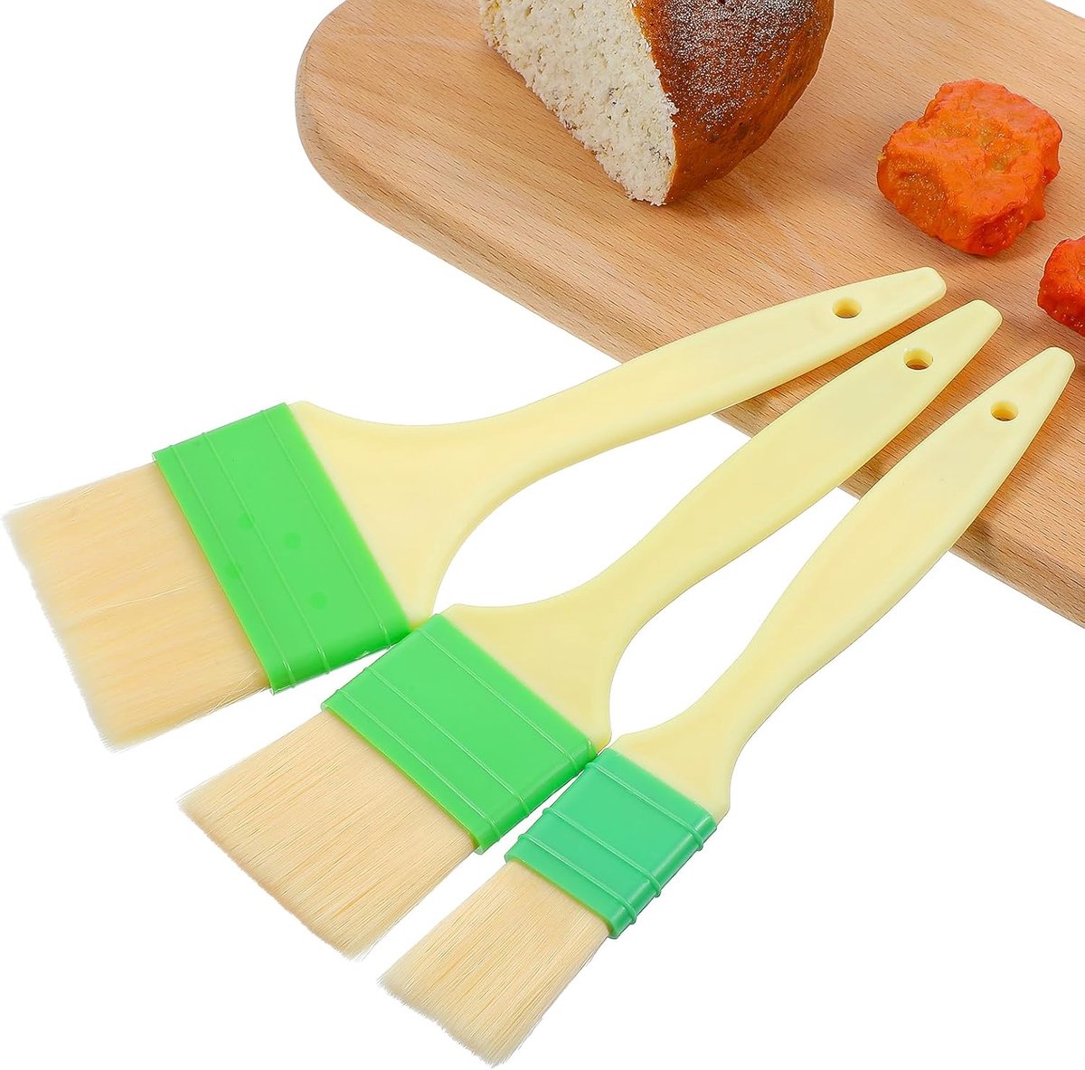 SnelShoppen - 3-delige Bakborstel Set - Natuurlijke Haren Kookborstels voor Grillen, Sauzen, Marineren, Bakken, Koken en Olie Verspreiden