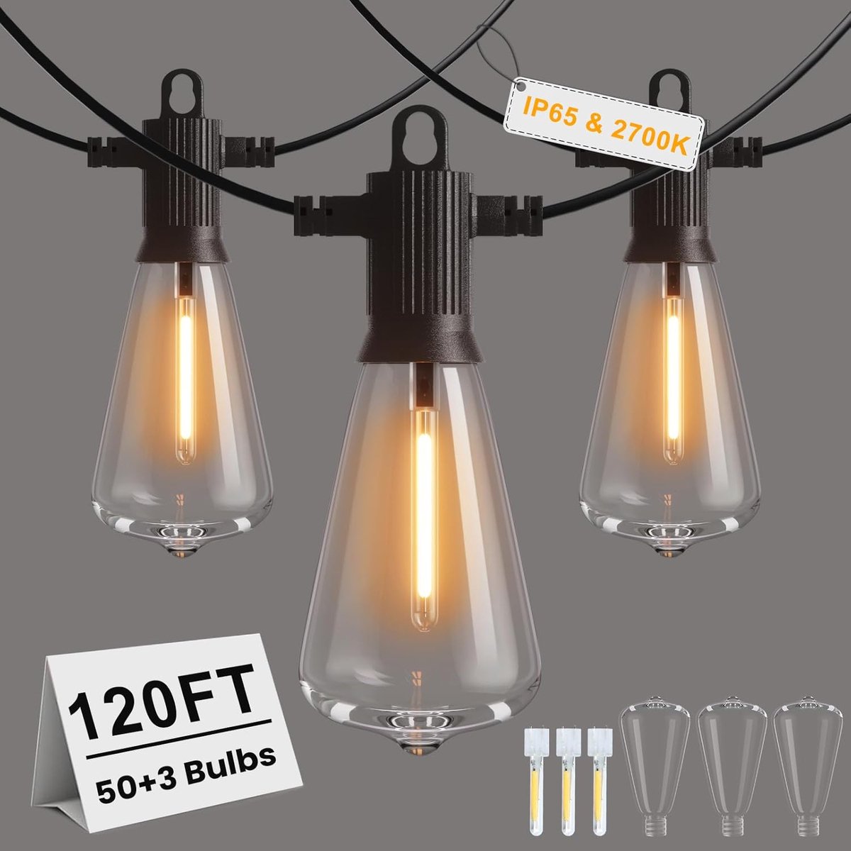 SnelShoppen - 36m LED String Lights - 50+3 Warm White Dimbare Lampjes - IP65 Waterdicht - Perfect voor Tuin, Patio, Feest, Bruiloft, Kerst