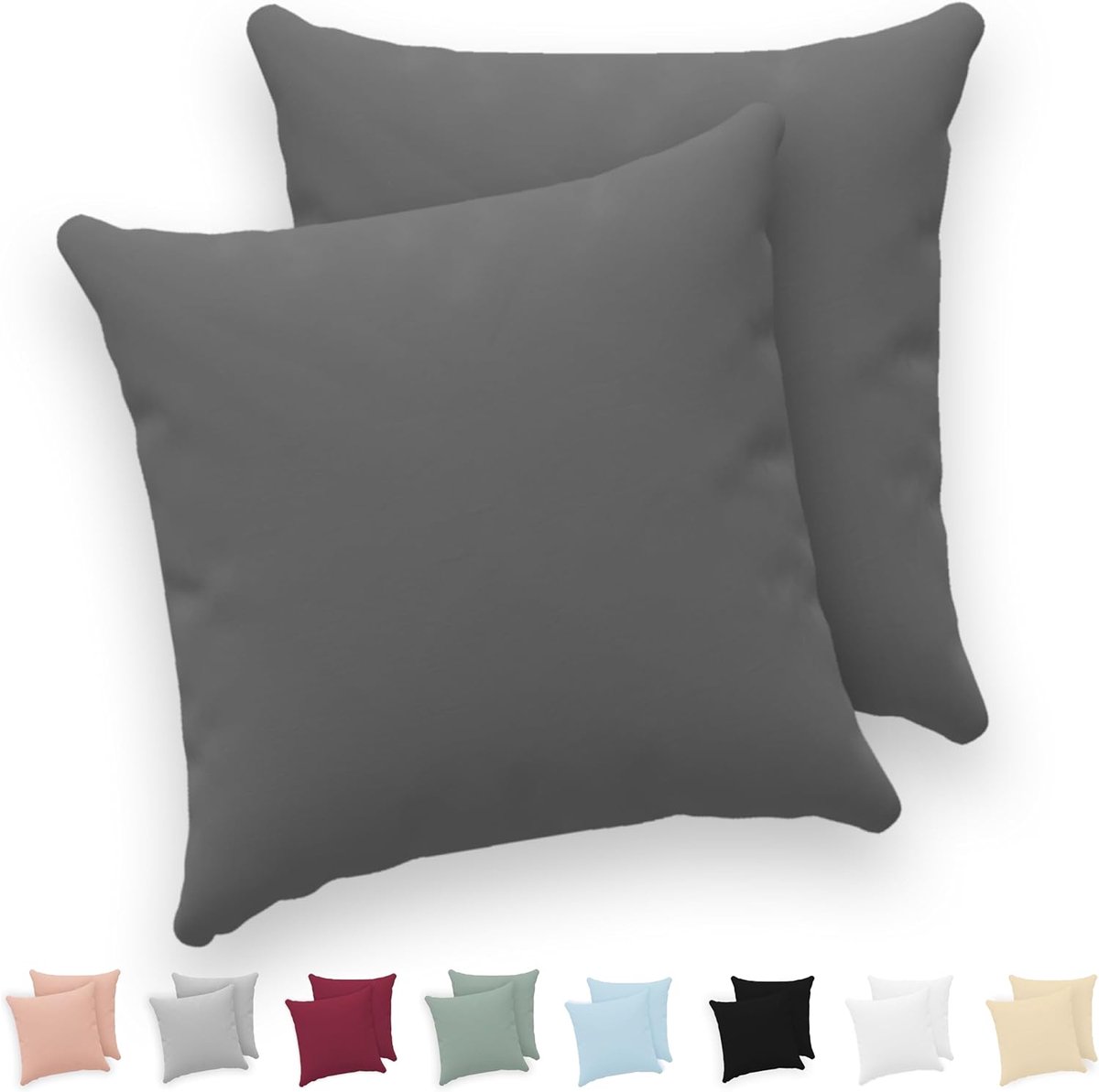 SnelShoppen - Set van 2 Twinzen Kussenslopen 30x30 cm - 100% Katoen Jersey 150 GSM - Antraciet - Kussensloop met Rits - Oeko-Tex Gecertificeerd
