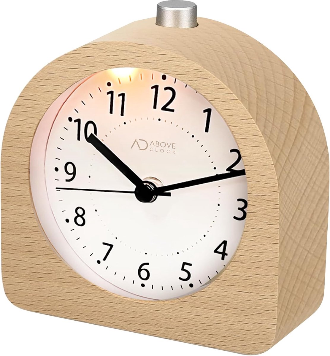 SnelShoppen - Analoge Houten Wecker zonder Tikgeluiden - Snoozefunctie en Nachtlampje - Batterij Aangedreven - Minimalistisch Design voor Thuis en Cad