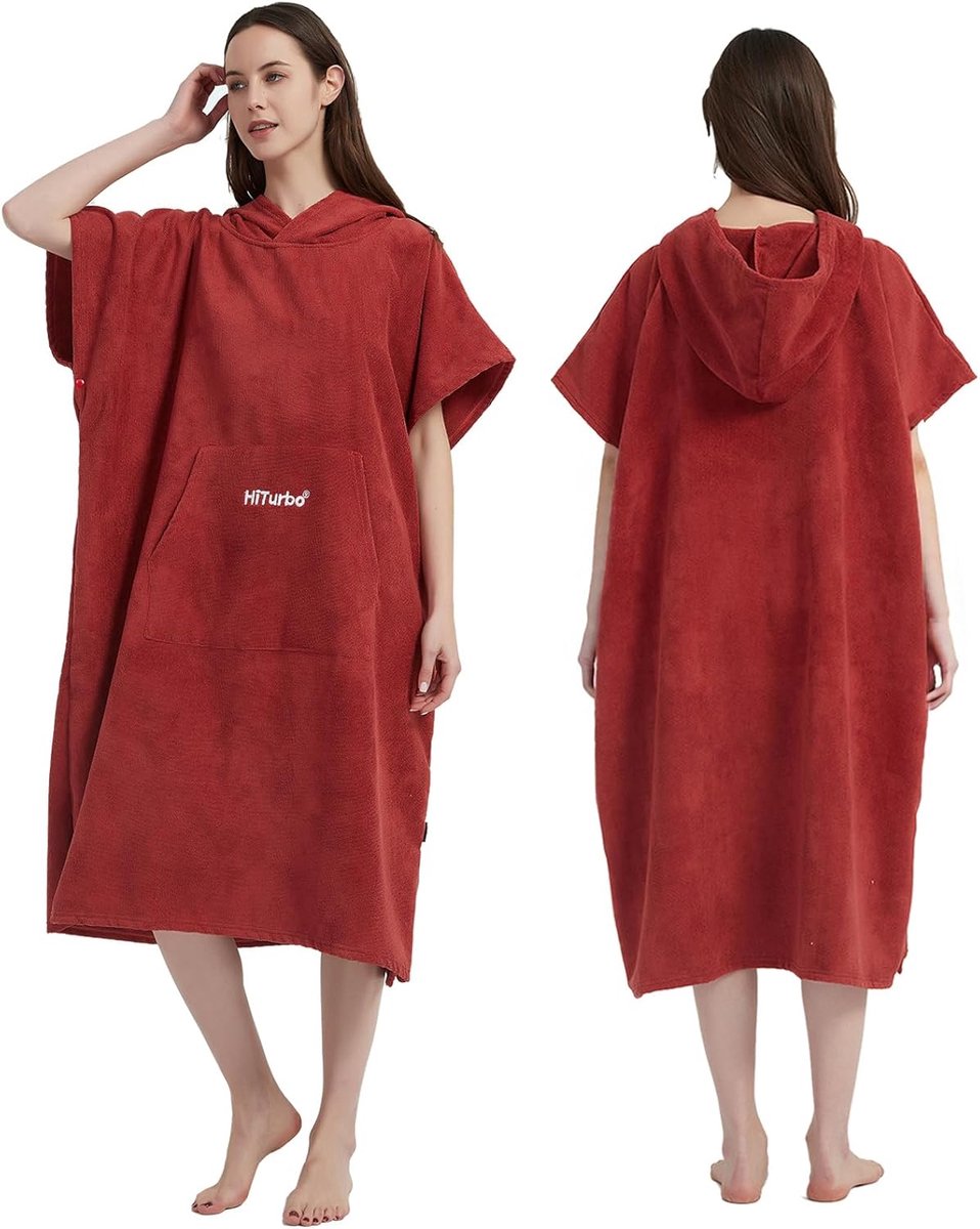 SnelShoppen - Surf Towel Poncho Changing Aid - Badhanddoek voor Mannen en Vrouwen - Verander Poncho Strand Poncho - Warm en Absorberend - Rood