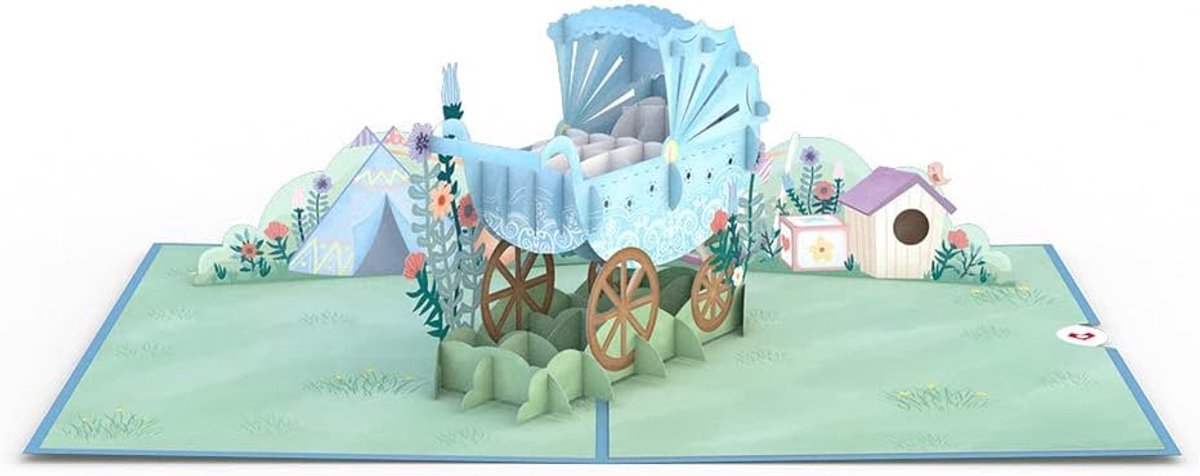 SnelShoppen - 3D Pop-Up Wenskaart Babywieg - Unieke Uitnodigingskaart voor Babyshowers, Geboortes, Feesten - Blauw, Karton, Perfect voor Baby- en Kind
