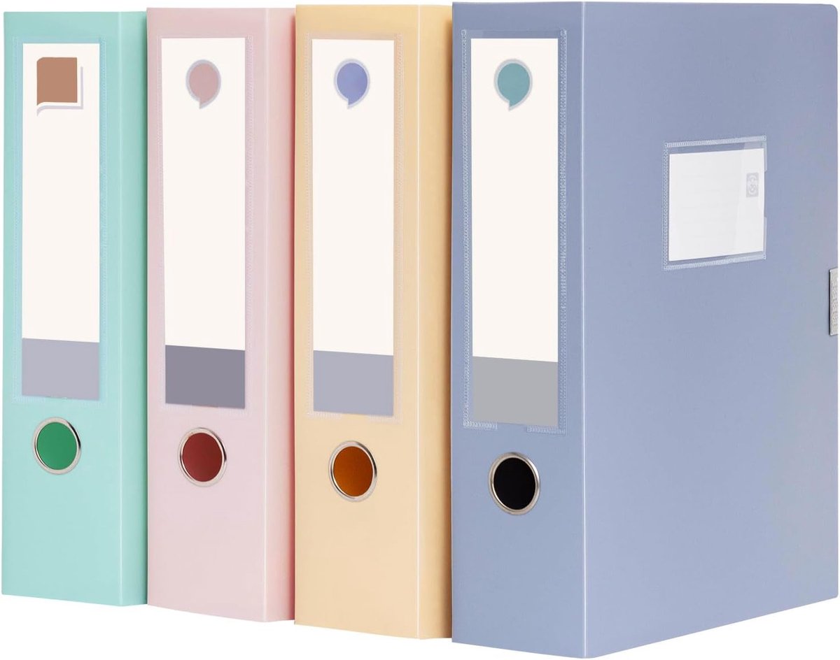 SnelShoppen - 4 Pcs A4 Bestanden, Grote Capaciteit Plastic Bestandsdozen, 75mm Diep, Vouwbare Documentopbergdozen in 4 Kleuren voor Kantoor, Thuis en
