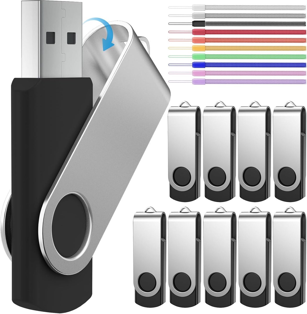SnelShoppen - USB Stick 128 MB USB 2.0, Zwart, Pack van 10 - Betrouwbare Geheugenoplossing voor Windows, Mac en Linux - Ideaal voor Feest, Camping en