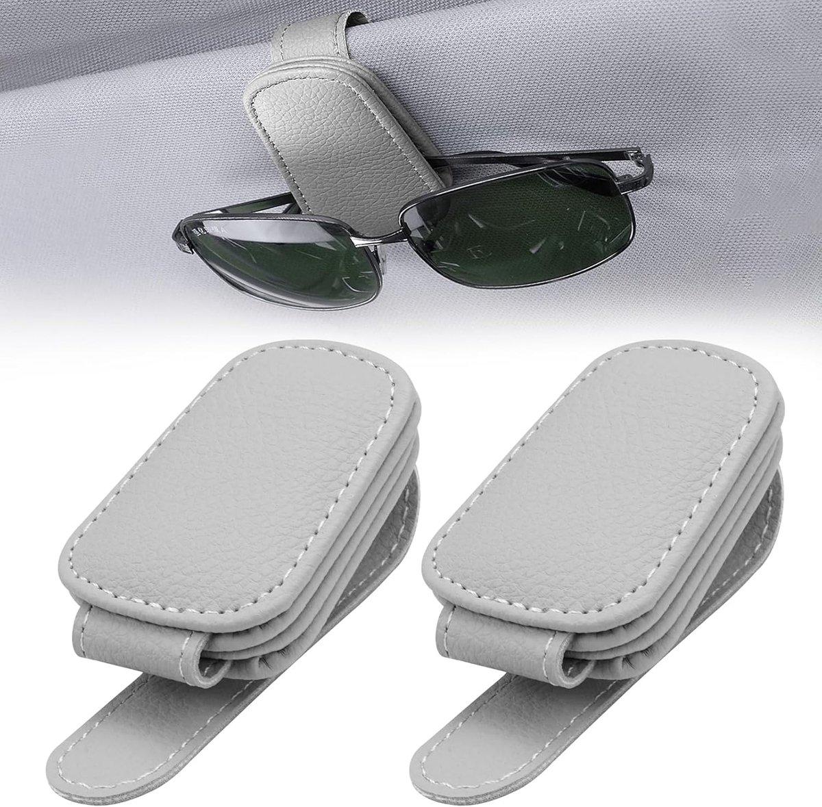 SnelShoppen - 2 Pcs Auto Zonnebril Houder, Magnetische Zonnebril Clip voor Auto, PU Leer Brilhouder voor Alle Brillen, Visor Clips voor Auto