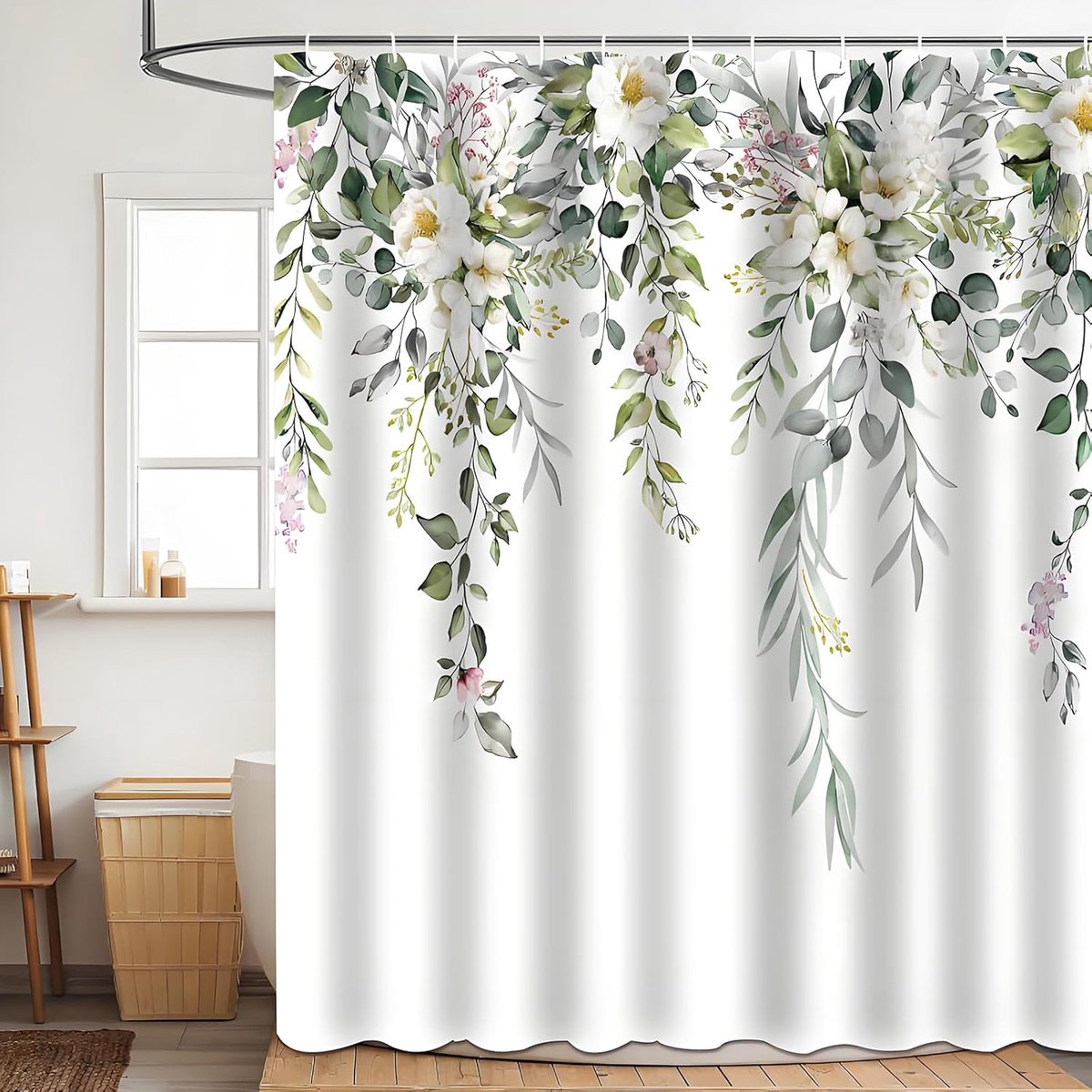 SnelShoppen - Douchegordijn 180 x 200 cm, Waterdicht & Anti-Schimmel, Polyester Stof, Wit Badgordijn met 12 Ringen voor Douche en Badkamer