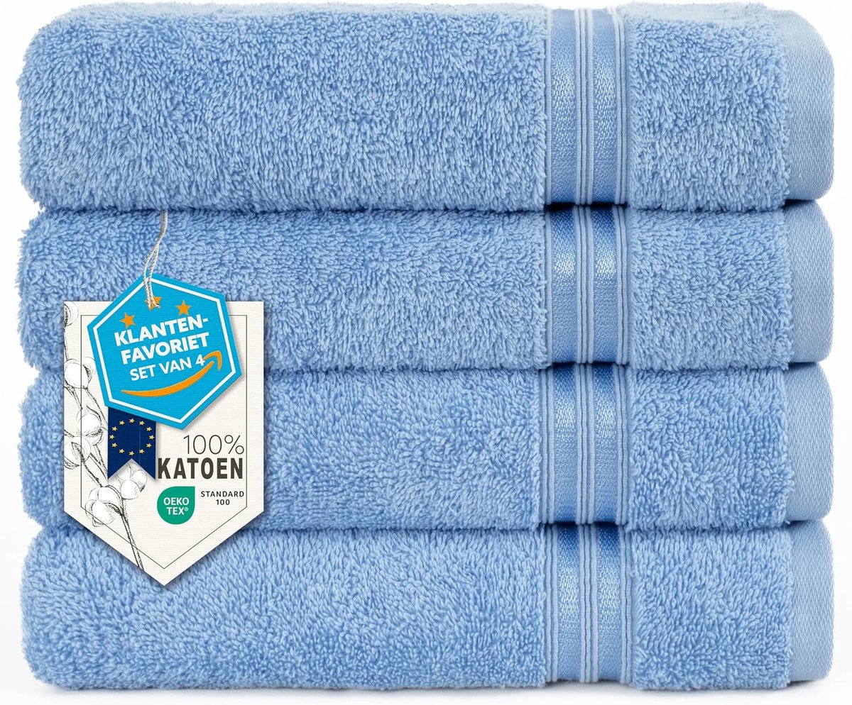 SnelShoppen - Set van 4 Hammetex Handdoeken 50x100 cm - 100% Katoen - Zacht en Absorberend - OEKO-TEX Gecertificeerd - Met Hanglus voor Badkamer, Keuk