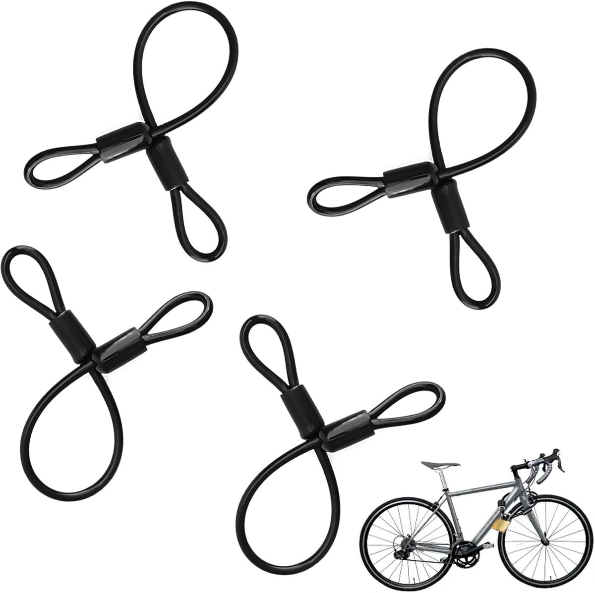 SnelShoppen - Loop Kabel 5 mm - Stalen Kabel met Oogjes - Veiligheidskabel met Kunststof Omhulsel - Fiets, Deur, Bagage, Trailer Beveiliging - 4 Stuks