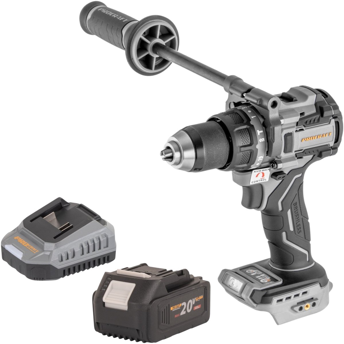 ProCraft Industrial CD20C-BB accu-slagboormachine 20 V 120 Nm borstelloos + 1x accu 4,0 Ah + oplader