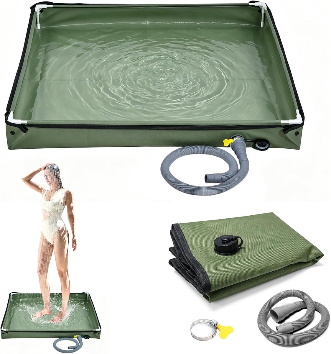 SnelShoppen - Opvouwbare Douchebak 80x80cm met Afvoerslang, Waterdichte Oxford Douchetent Basis, Mobiele Campingdouche voor Buiten, Camper, Strand (Gr