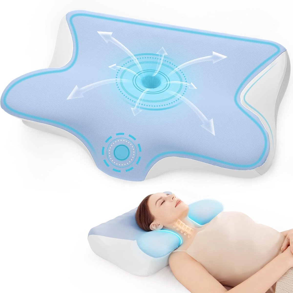 SnelShoppen - Memory Foam Nekkussen - Ergonomisch Orthopedisch Kussen voor Zij-, Rug- en Buikslapers - Koelende Effect - Verwijderbare Hoes - Wit en B