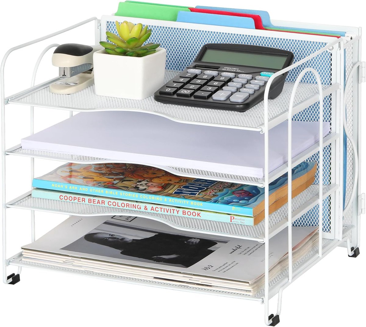SnelShoppen - 4-laagse bureau-organizer, brievenbak voor hangende mappen, A4 formaat, bureau opbergorganisator, tijdschriftenhouder, wit