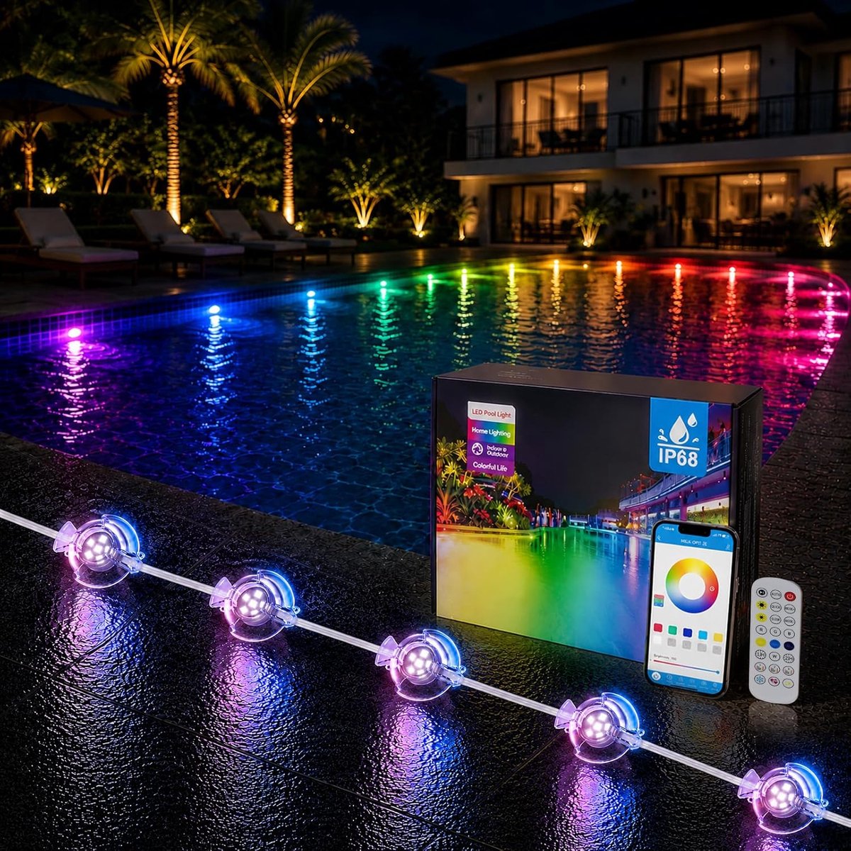 SnelShoppen - RGB Vijververlichting 25m, 16-in-1 Onderwaterverlichting met App & Afstandsbediening, 16 Miljoen Kleuren, IP68 Waterdichte Poolverlichti