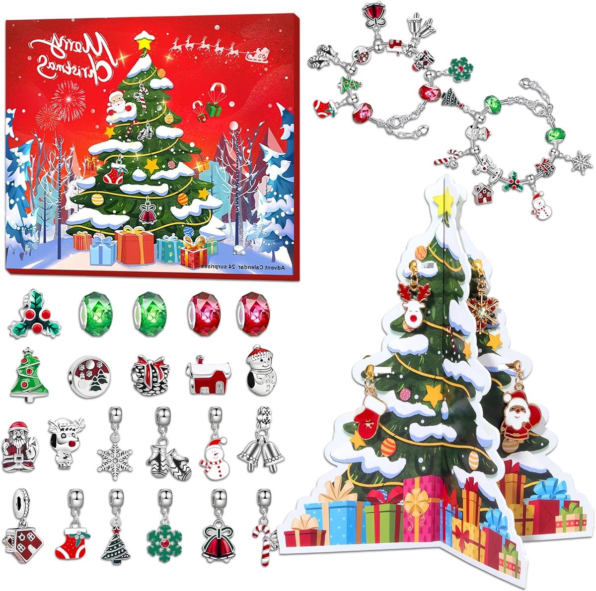 SnelShoppen - Adventskalender 2025 Kinderen Meisjes, Kerst Kalender Sieraden Ambachten voor Meisjes Armbanden Halskettingen, 24 Deuren Vullingen