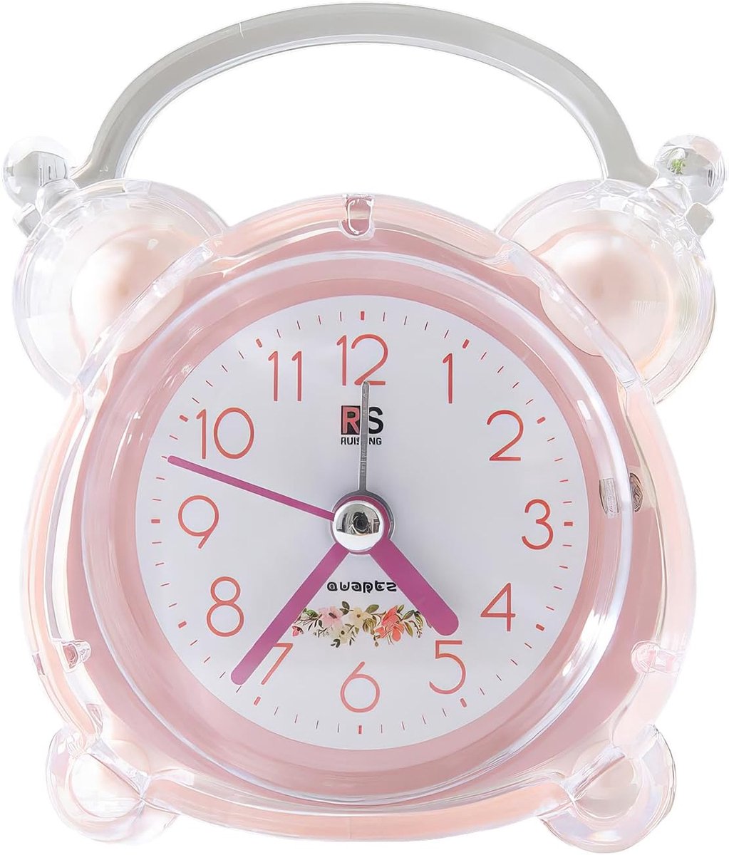 SnelShoppen - Yumyolk Analoge Kinderwekker met Stille Beweging, Lichtroze, Werkt op 1 AA Batterij, Cartoon Stijl, Perfect voor Kinderen