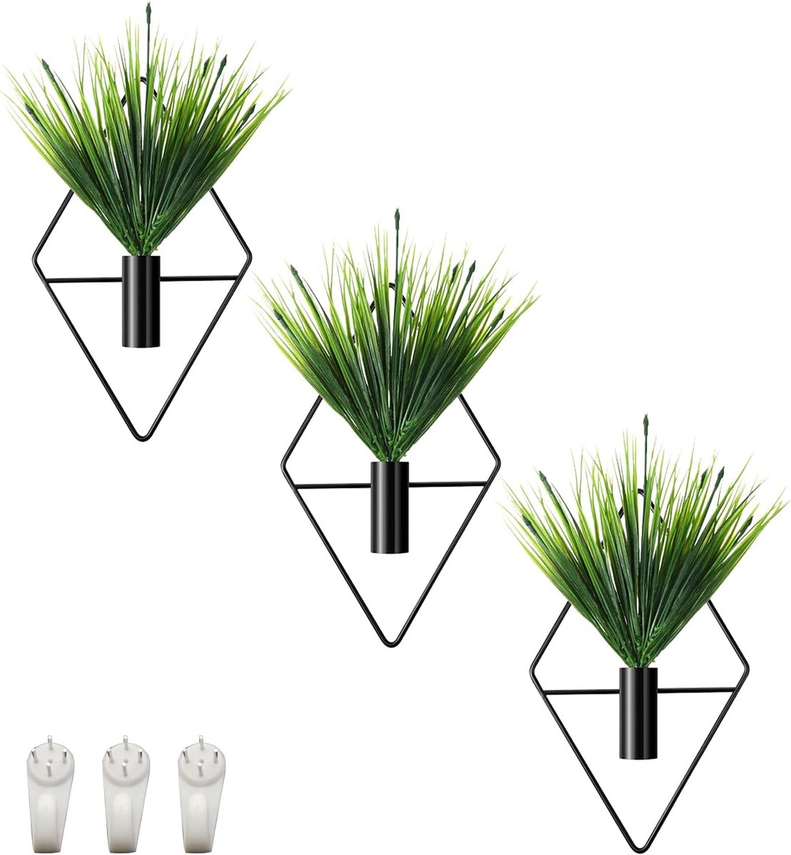 SnelShoppen - 3-delige Kunstplant Decoratie Set met Metaal Frame, Hangplanten voor Wanddecoratie in Hal, Woonkamer, Slaapkamer, Geometrisch Design, Re