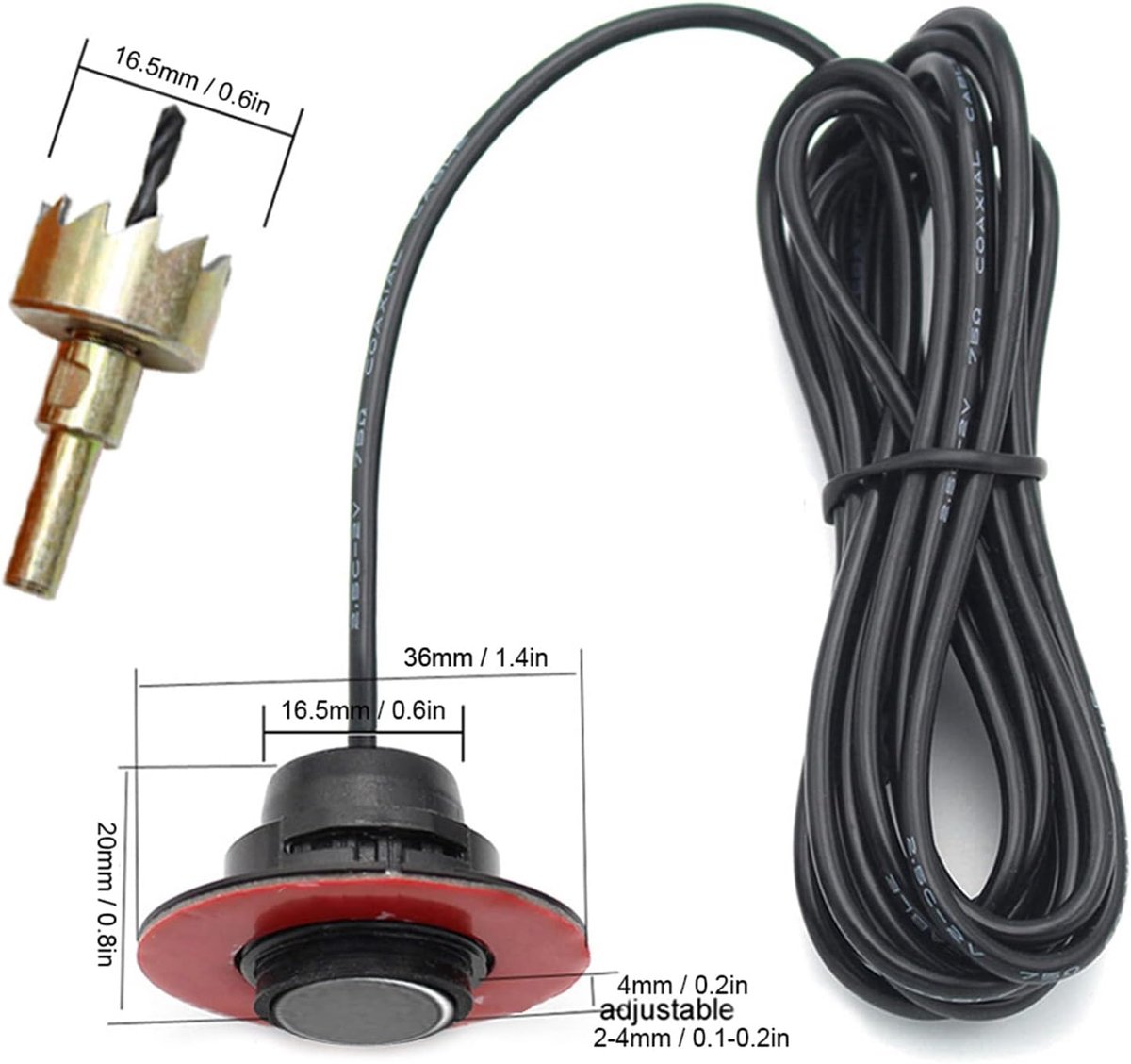 Thijox - Auto Reverse Backup Parking Sensor Radarsysteem met Audio Zoemer en 16.5mm Ingebouwde Radarsensor voor Veilig Achteruitrijden in Grijs