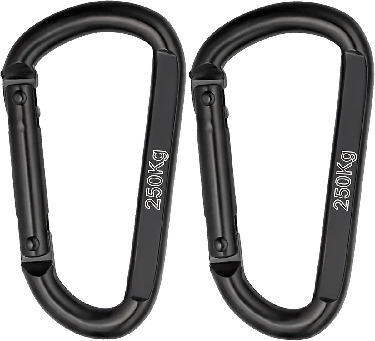 SnelShoppen - Carabiner Black INOX M8 8cm Set van 2 - Robuste Haak Karabiner Sleutelhanger 250kg voor Hammock Swing Hond Camping Hiking