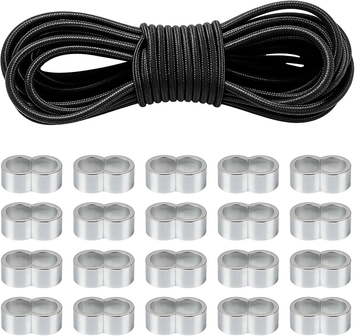 SnelShoppen - Elastisch Koord 6 mm x 10 m Zwart - Bungee Cord, Rond Elastiek, Elastisch Touw voor Kamperen, Tuin, Zeilen met 20 Clips