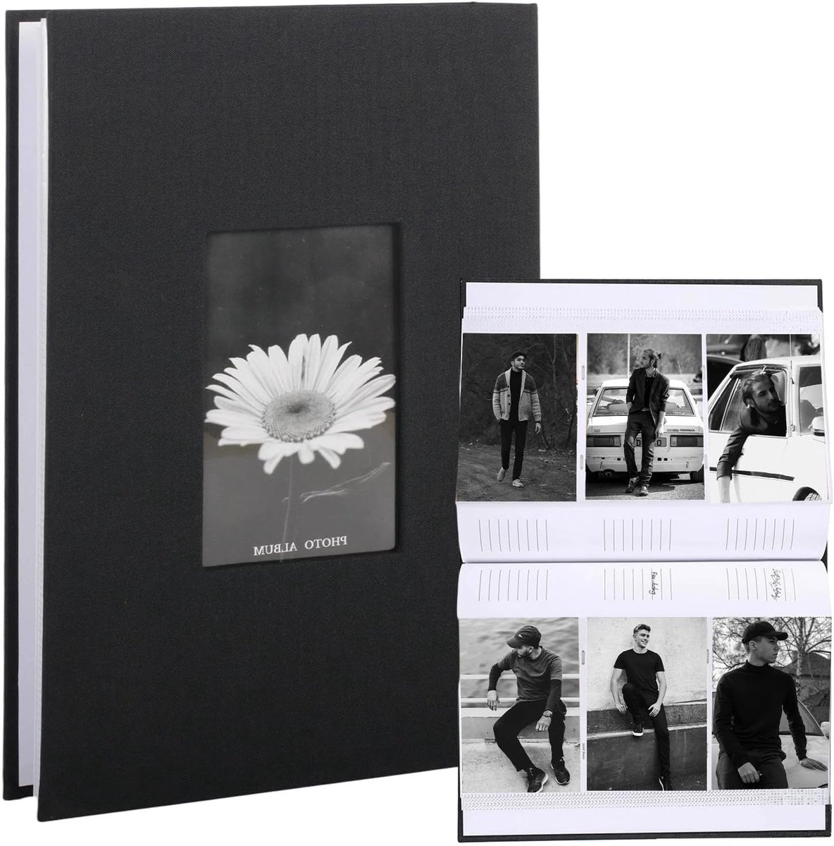 SnelShoppen - Leinen Foto Album 10x15 cm - Scrapbook voor 300 Foto's, Zwart met Voorraam & Schrijfbare Pocket - Ideaal voor Huwelijk, Familie en Baby