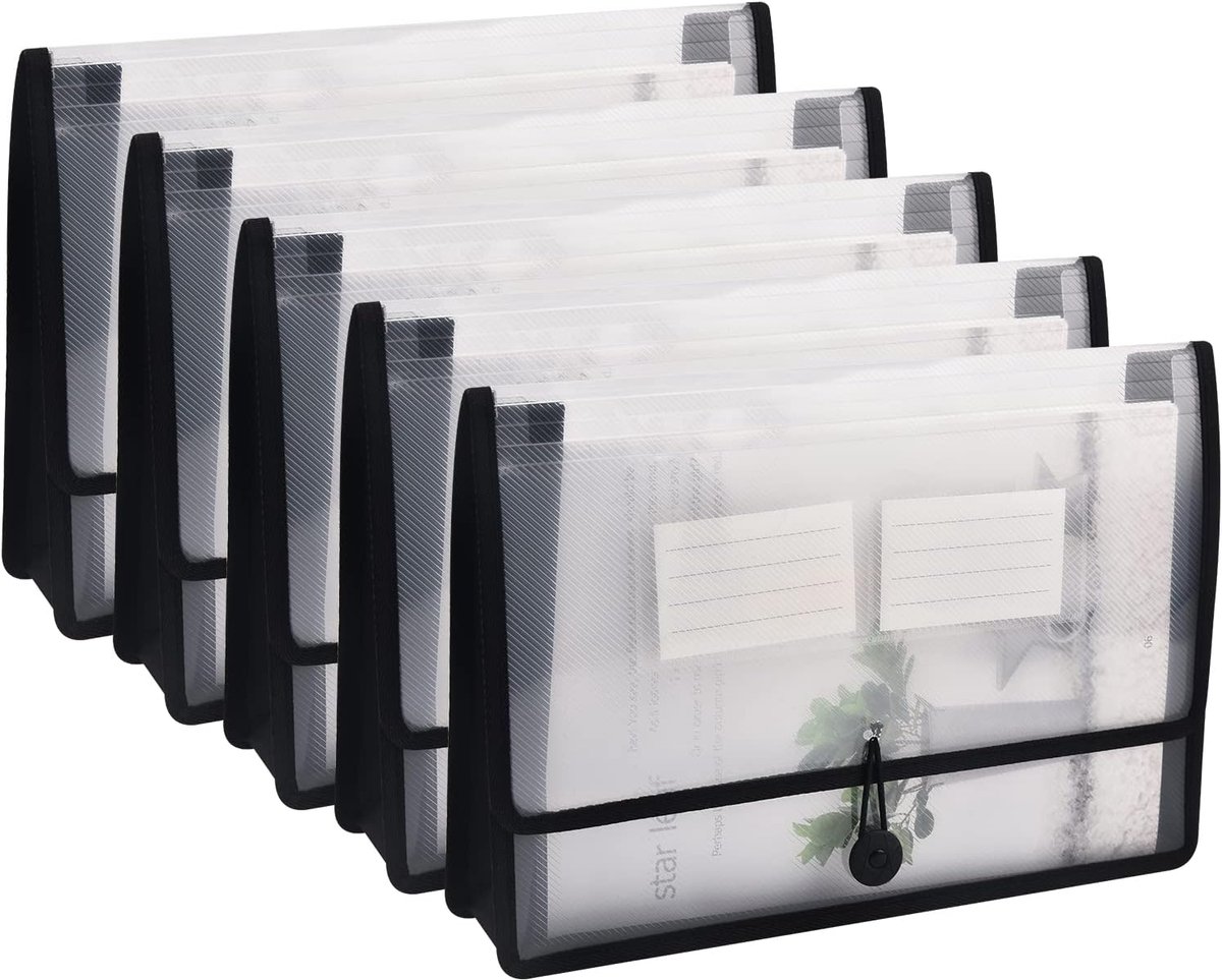 SnelShoppen - Expanding Document Folder A4 met Elastische Sluiting en Knop, 7 cm Uitbreiding, 5 Stuks, Waterdicht, Voor Thuis, School en Kantoor