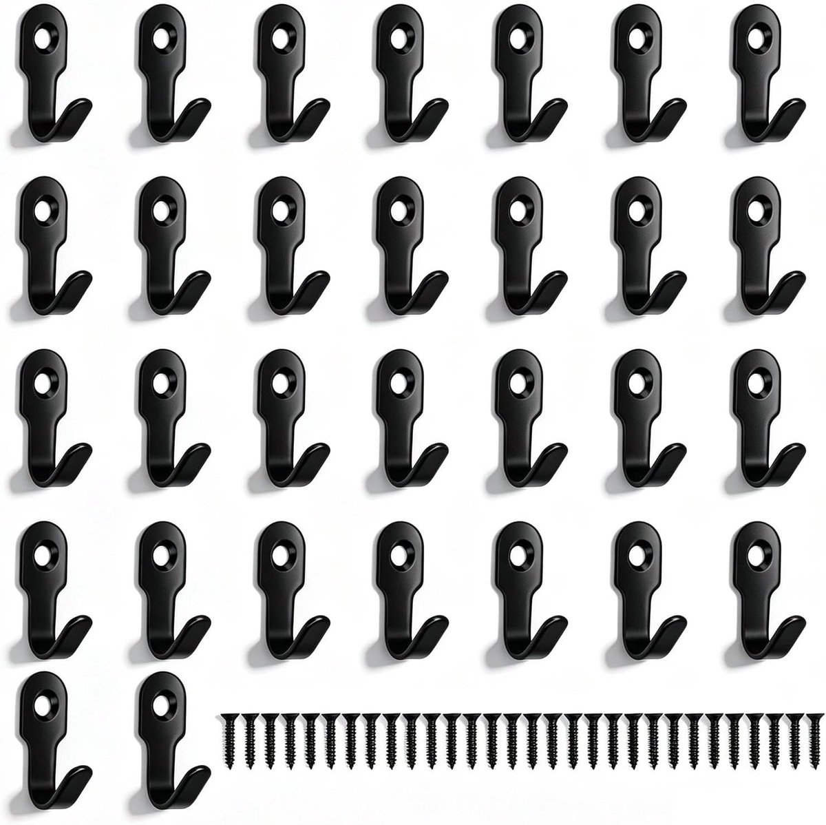 SnelShoppen - 30 Stuks Rvs Schroefoverloop Haken 27mm Retro Kledinghaken Zwart Hoog Roestbestendig Sleutelplank Haken Geschikt voor Hal, Slaapkamer, W