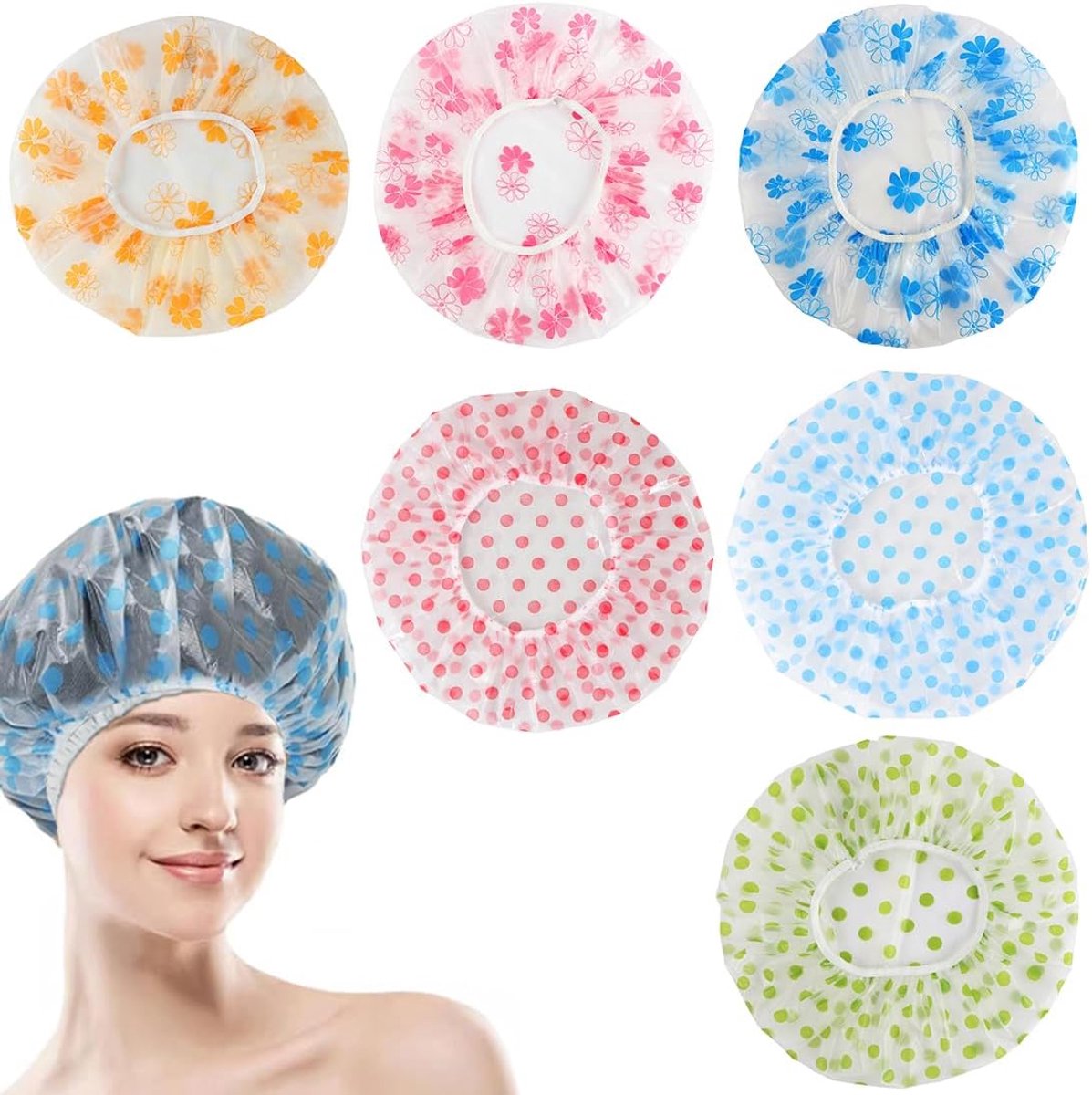 SnelShoppen - 6 Stuks Waterdichte Douchemutsen voor Vrouwen - Elastische Herbruikbare Douchemutsen van EVA Plastic - Perfect voor Douche, Spa, Bad en