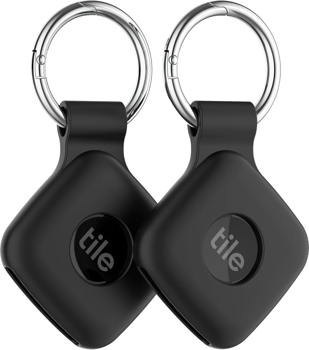 SnelShoppen - Silicone Case voor Tile Mate 2024, 2-Pack Zacht Krasbestendig Hoesje met Carabiner, Bescherming voor Bagage, Zwart+Zwart
