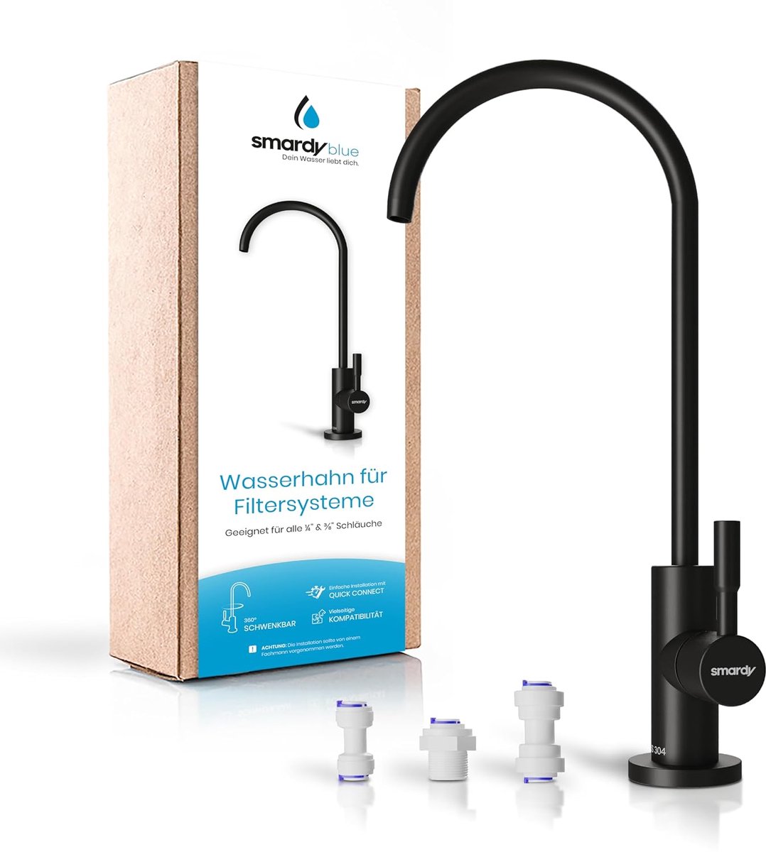 SnelShoppen - Osmose Waterfilter Kraan 360° Rotatable RVS voor Omgekeerde Osmose Installatie en Waterfilter 1/4 Inch Zwart