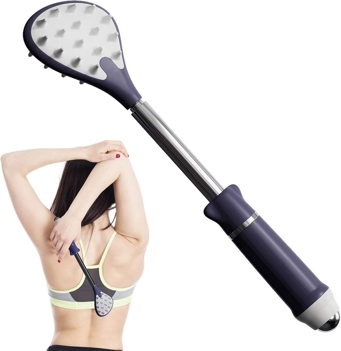 SnelShoppen - Telescopische Rugkrabber met Massage Roller, Draagbare Uittrekbare Rugkrabber, RVS, Jeuk Massage, Lichaamskrabber voor Thuis en Reis