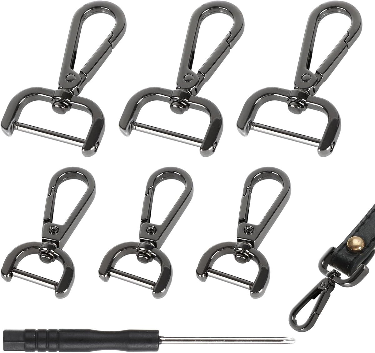 SnelShoppen - Pack van 6 Carabiner Hooks met Swivel Joint, 15 mm en 25 mm Carabiner Haak met Schroevendraaier, Verwijderbare Carabiner voor Tassen, D-