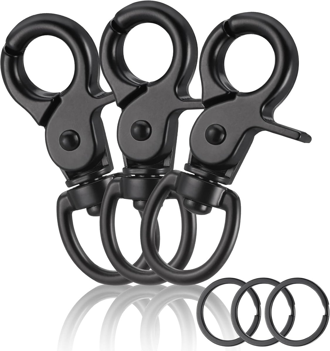 SnelShoppen - 3 Pcs Carabiner Haken met Swivel Joint, Robuuste Zinklegering, Voor Hondenriem, Sleutelhanger, Zwarte Bolt Carabiner voor Diversen Gebru