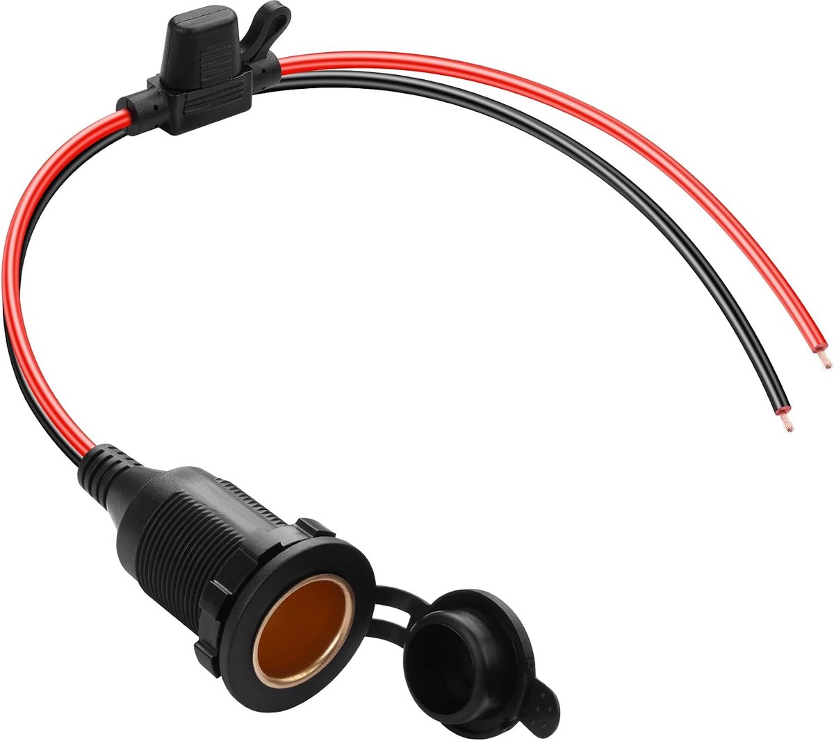 SnelShoppen - 12V 13 AWG Waterdichte Vervangingskabel voor Sigarettenaansteker met Ringbus en 20A Zekeringen (0.3 m) - Ideaal voor Auto, Boot en Carav