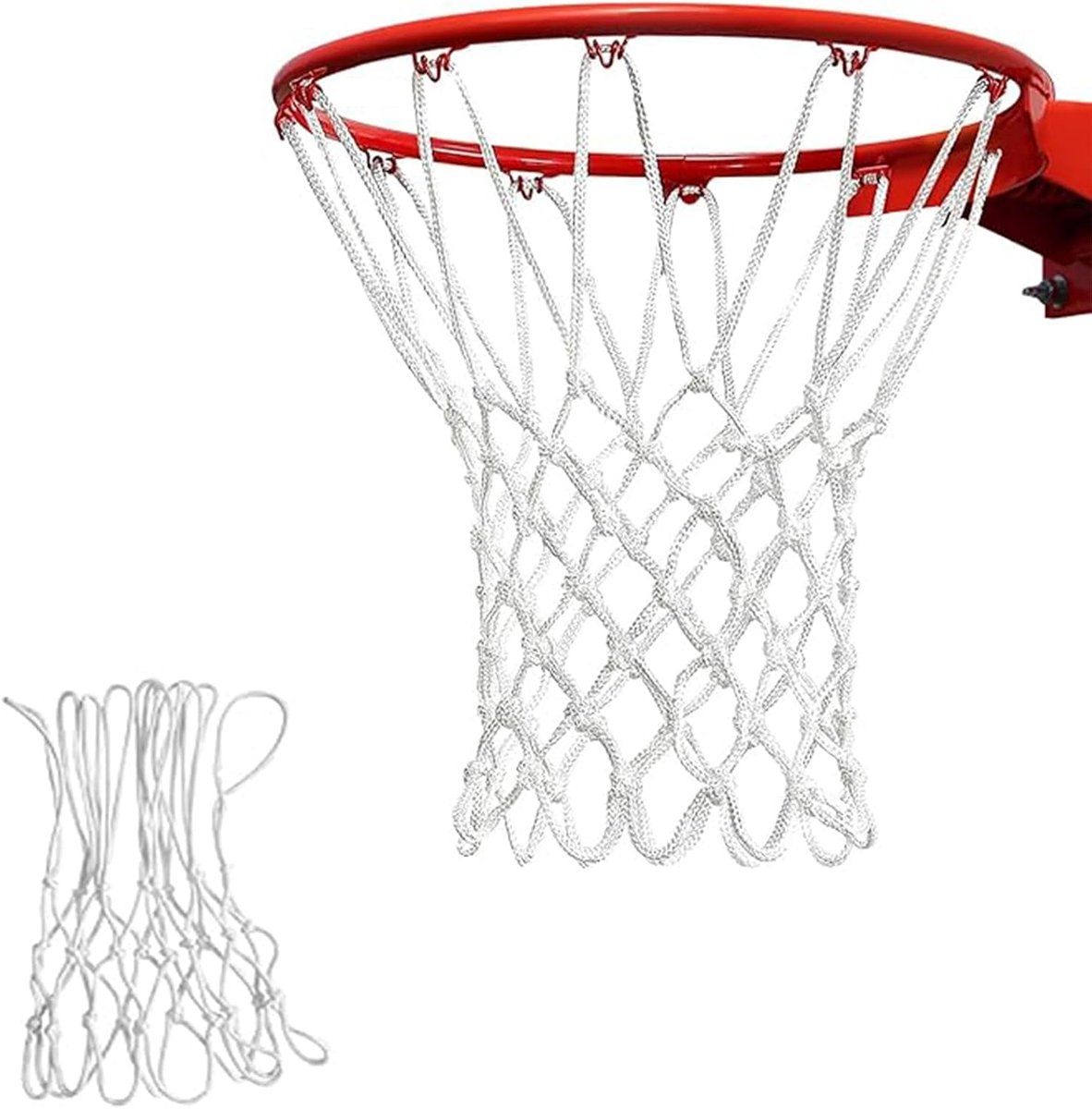 SnelShoppen - Sports Basketball Net, Weerbestendige Vervangnet, Standaard Maat voor Binnen en Buiten, 12 Lussen, Wit, Nylon, UV-Bescherming, 55 cm