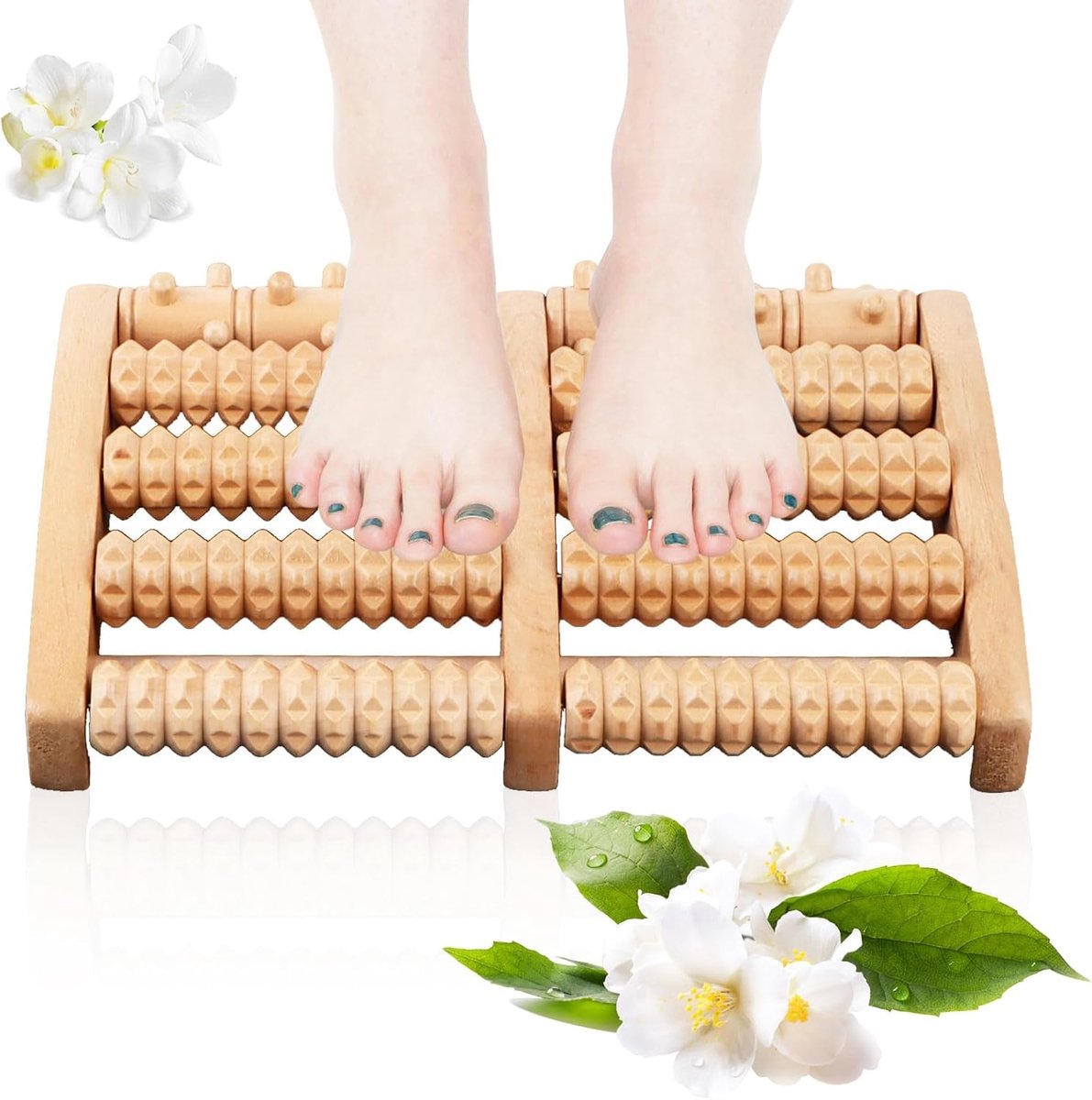 SnelShoppen - Houten Voetmassage Roller - Verlicht Plantar Fasciitis, Voetpijn & Stress - Ergonomisch, Breder Ontwerp 27x19cm - Ideaal voor Thuisgebru