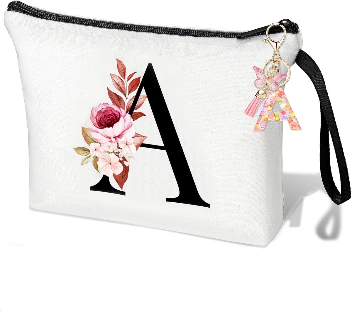 SnelShoppen - Gepersonaliseerde Toilettas, Make-up Tas, Kosmetica Tas met Roze Letters, Hoogwaardige Polyester, Minimalistisch Ontwerp, Perfect voor V