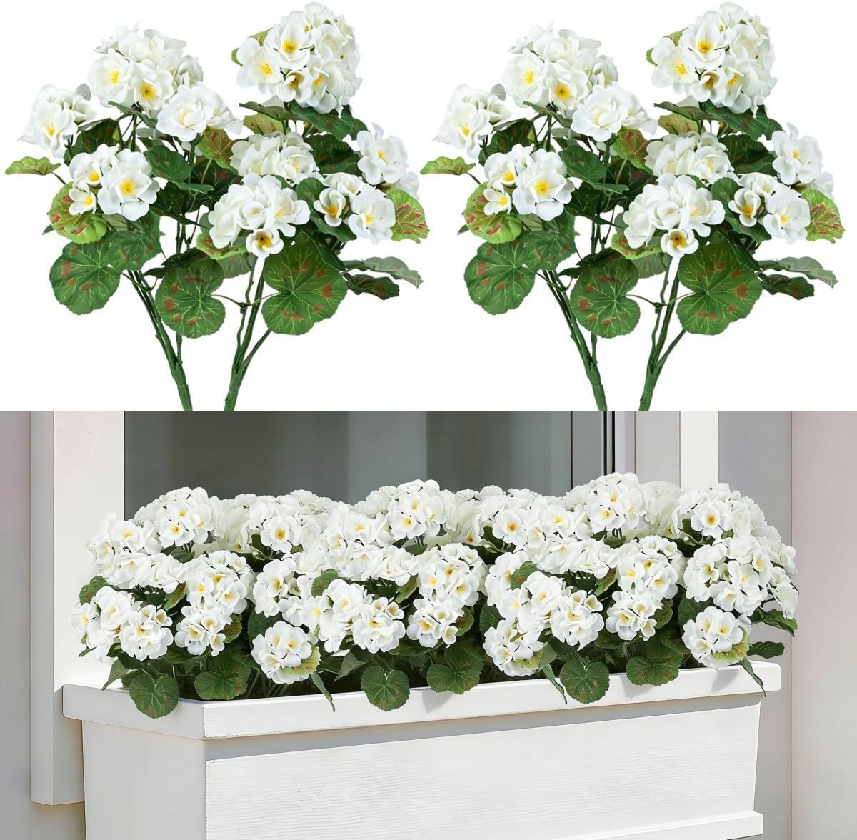 SnelShoppen - Kunstmatige Geraniums Voor Buiten - 2 Stuks UV Bestendige Nep Geraniums Bloemen - Zijden Faux Geraniums Voor Tuin, Balkon, Binnen - 37 c