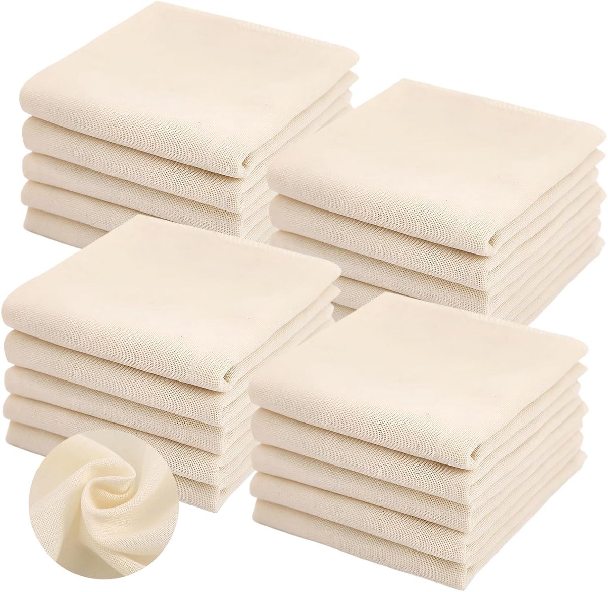 SnelShoppen - Pack van 20 Passdoeken 50x50 cm, 100% Katoen, Ongebleekt, Herbruikbaar en Wasbaar, Kaasdoek voor Notenmelk, Sap, Kaas, Yoghurt, Keukenac